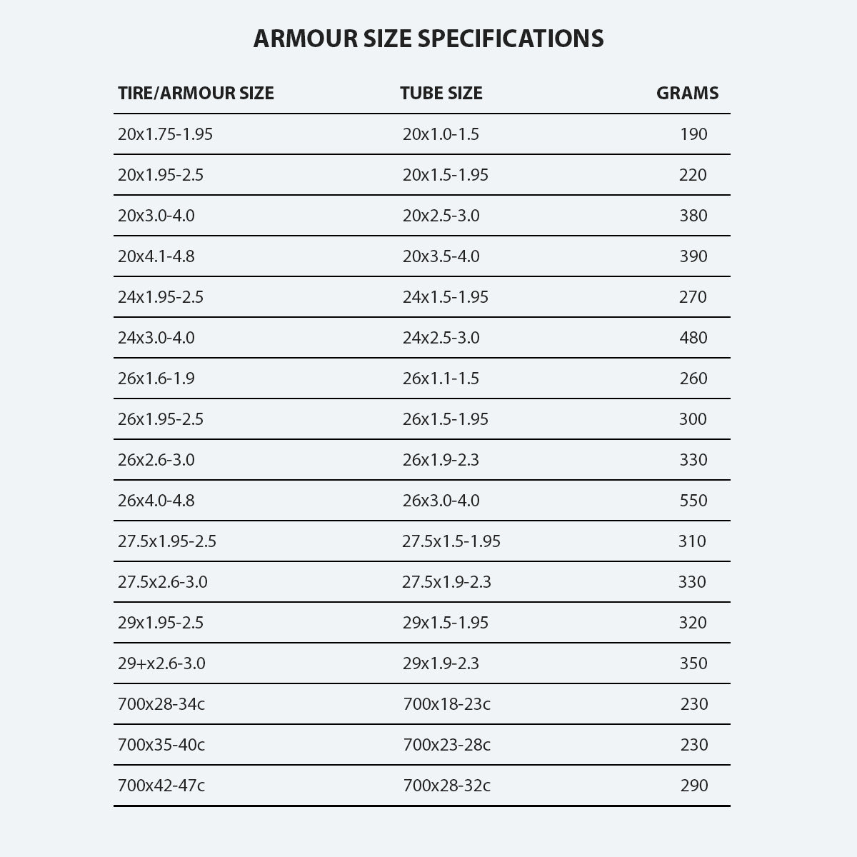 Tannus Armour - Armour Specific Sized Tubes
